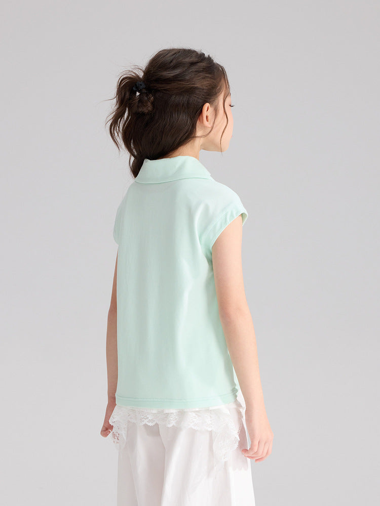 Children's Pudding Summer Refreshing Simple Doll Collar Children's T-shirt