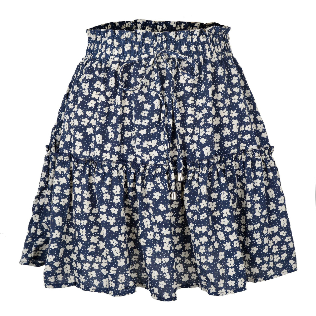 Women's Summer High Waist Ruffles Floral A- Line Skirt