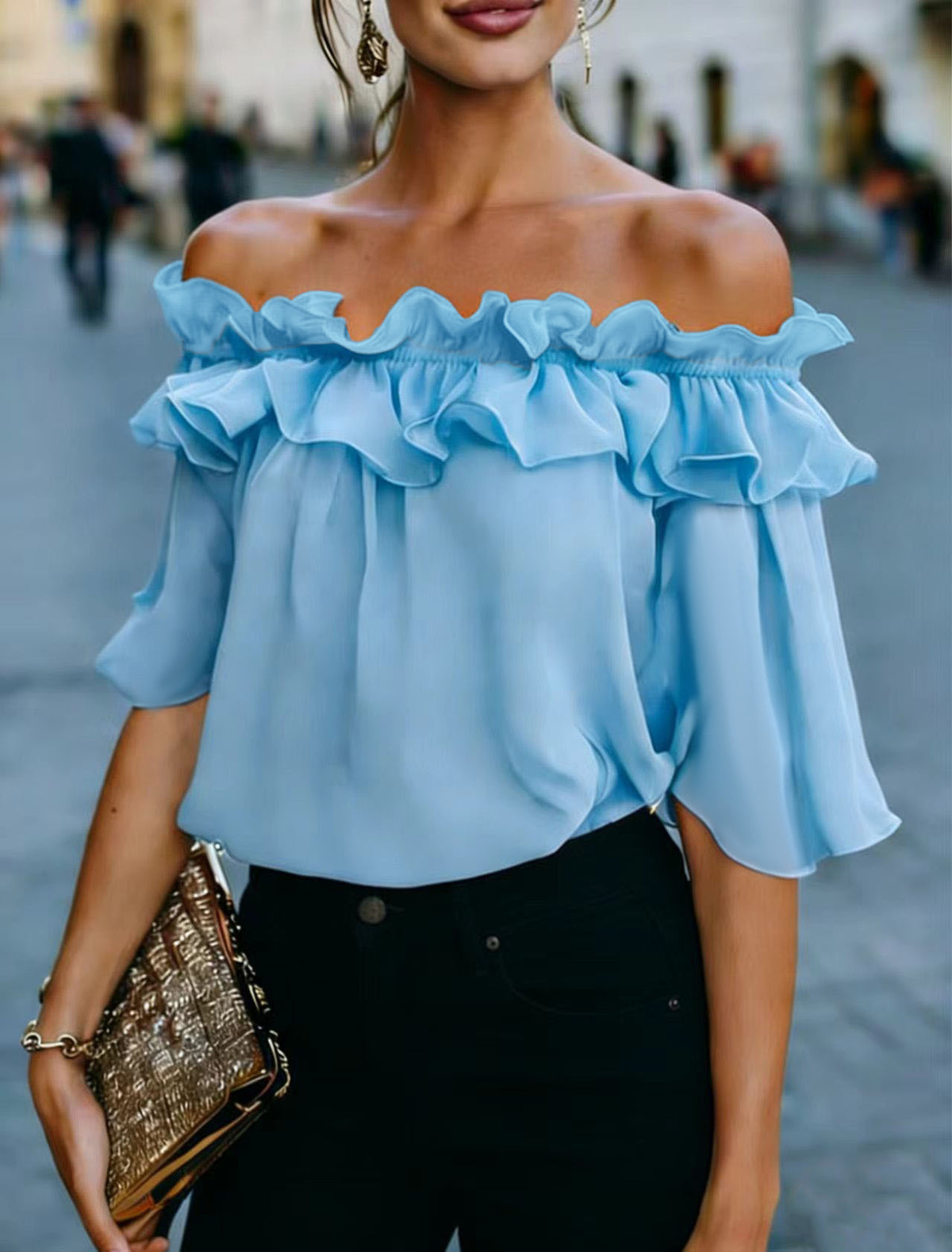 Women's Summer Fashion Fresh Pink Casual Ruffled Lace Shirt, Chiffon Shirt