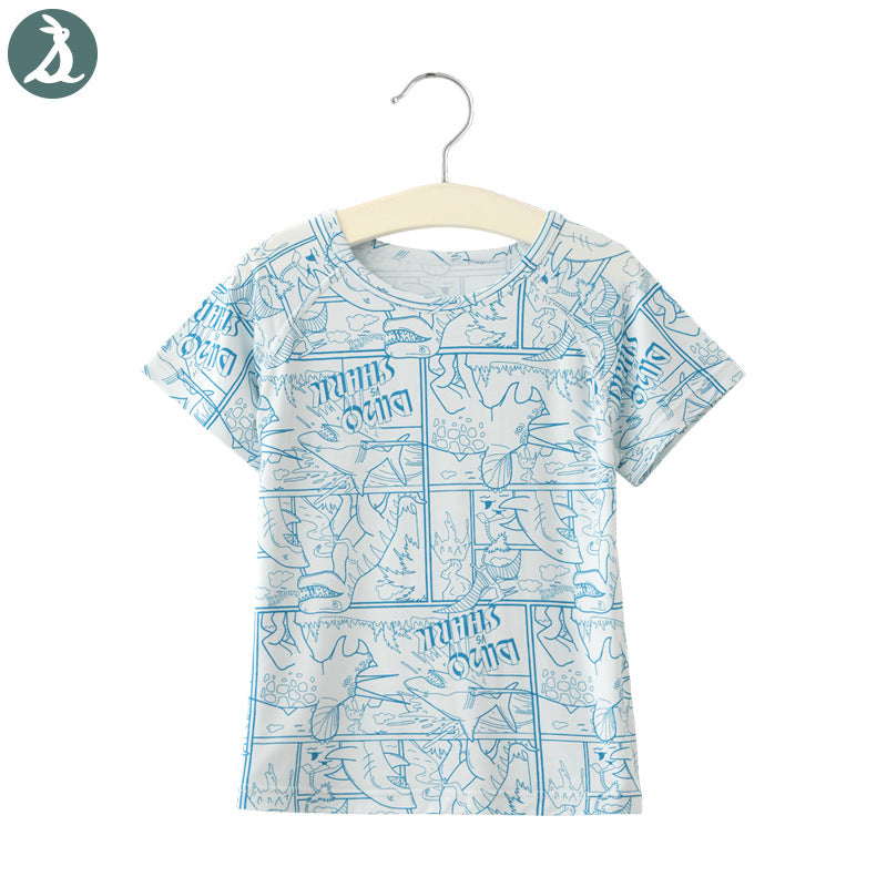 Summer Modal Short-sleeved Cartoon Bear Round Neck Top Half Sleeve Children's T-shirt