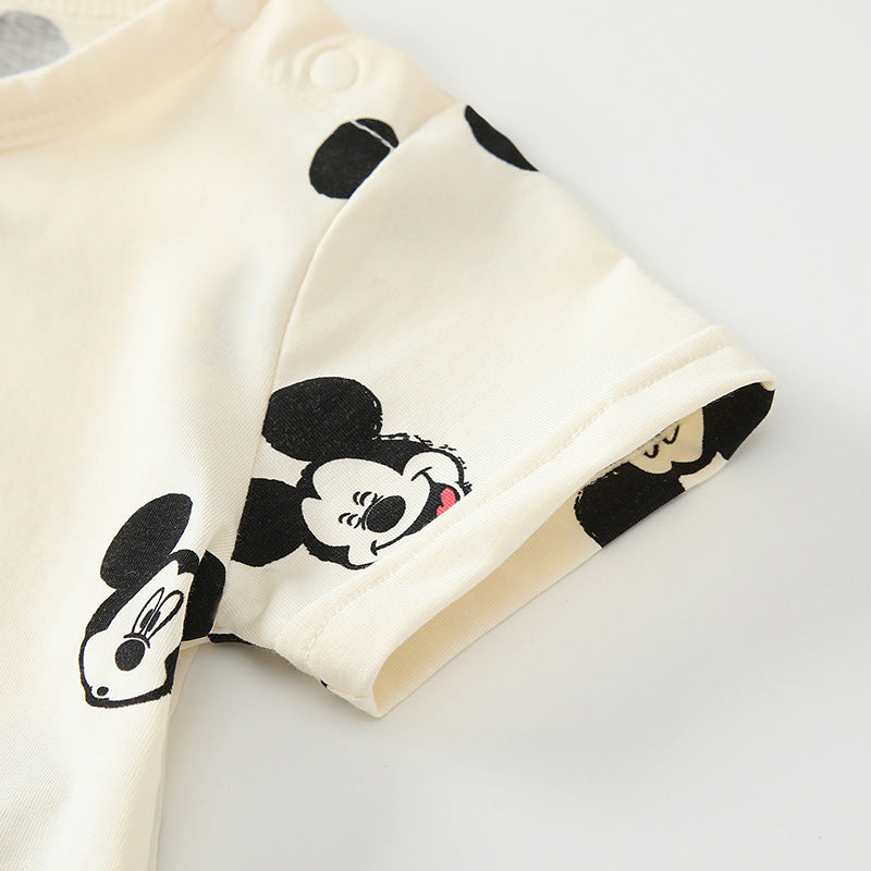 Jumpsuit Summer Boy Short Sleeve Full Printed Cartoon Pattern Breathable Jumpsuit, Climbing Suit