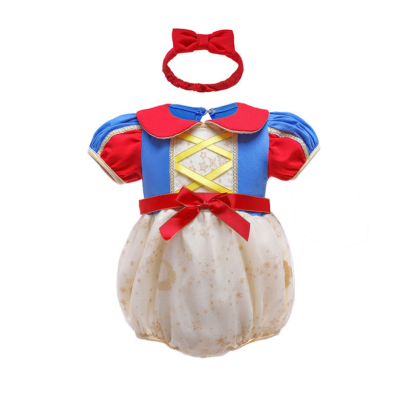Children's Pullover Romper Short Sleeve Tulle Skirt Jumpsuit, Climbing Suit