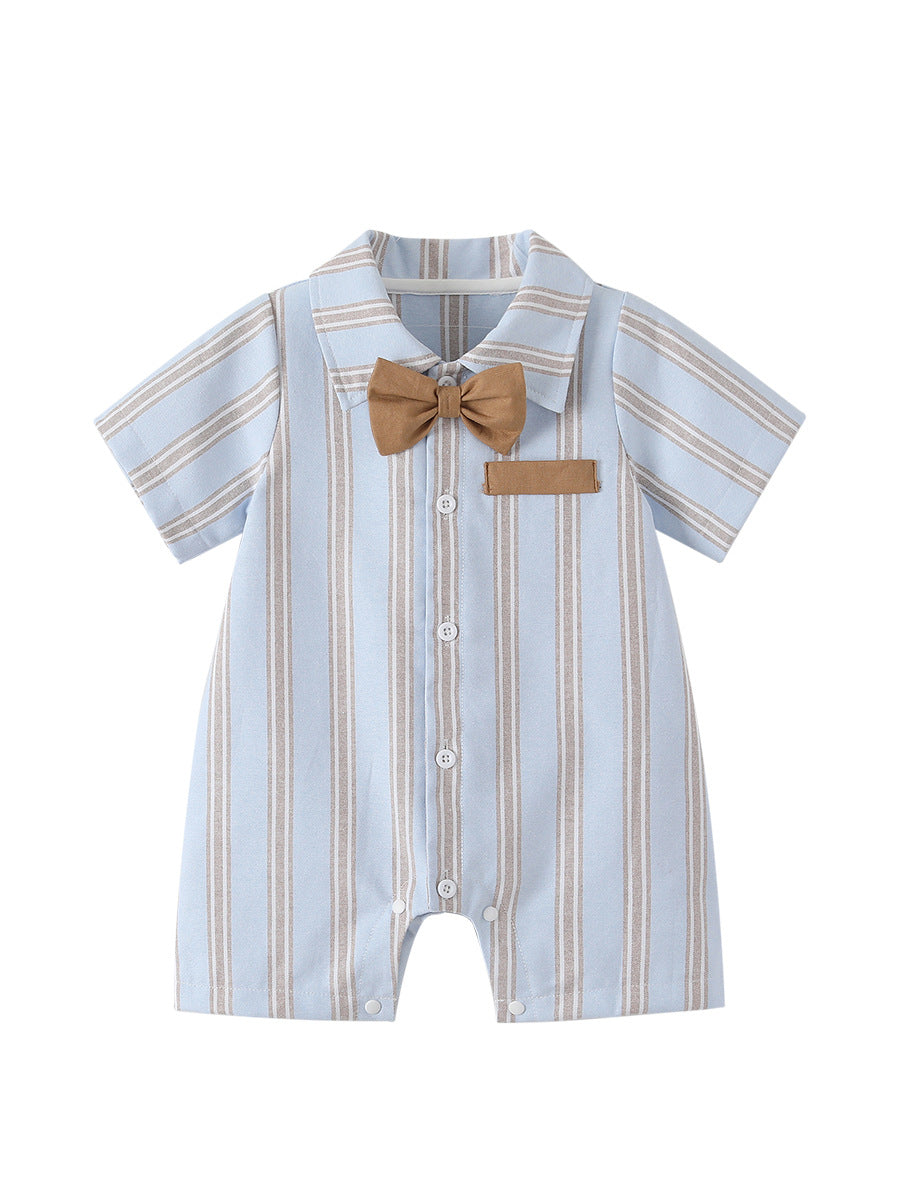 Jumpsuit Korean Style Clothes Short Sleeve Striped Gentleman Outwear Handsome Jumpsuit, Climbing Suit
