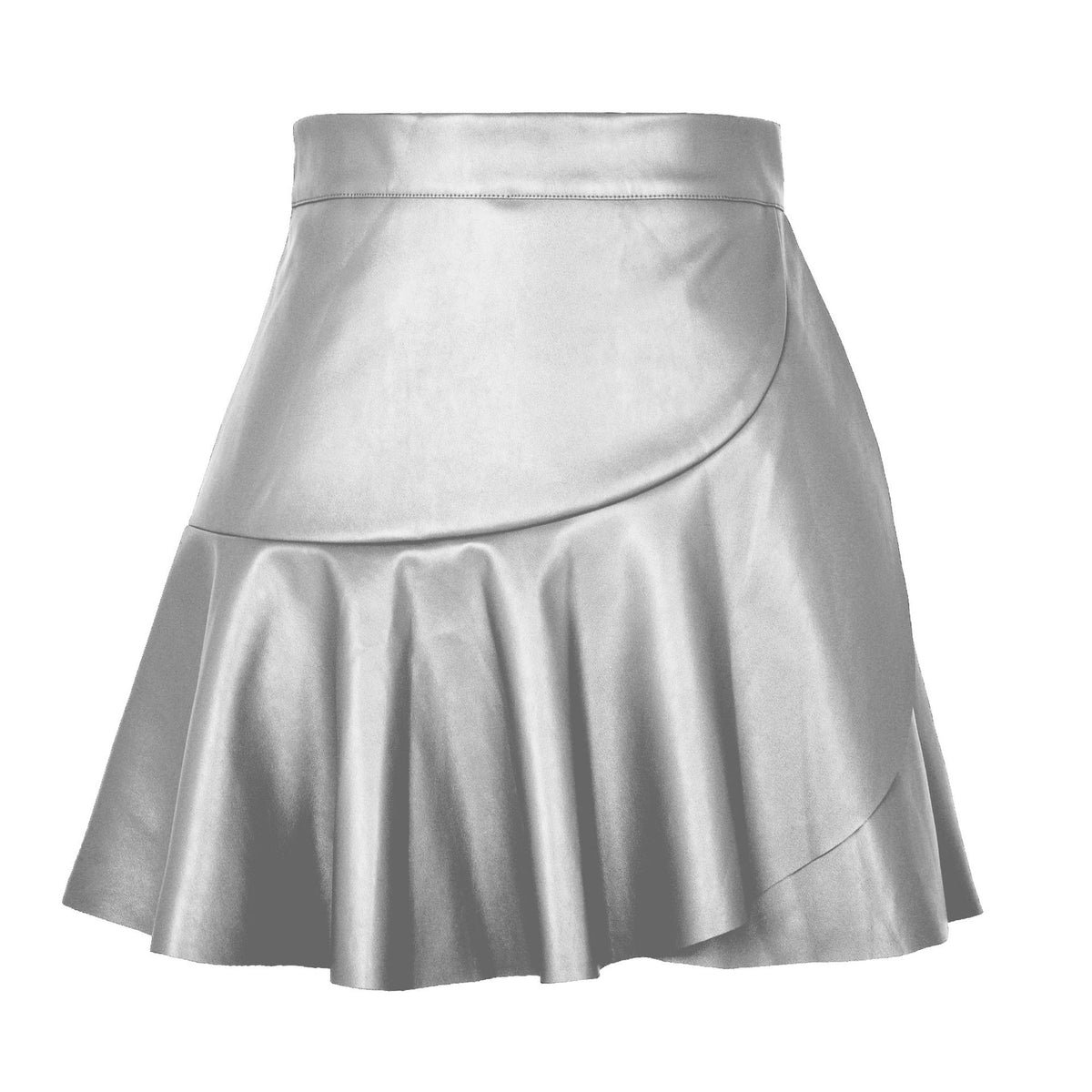 Women's Waist Ruffles Irregular Leather Fashion Sexy Skirt