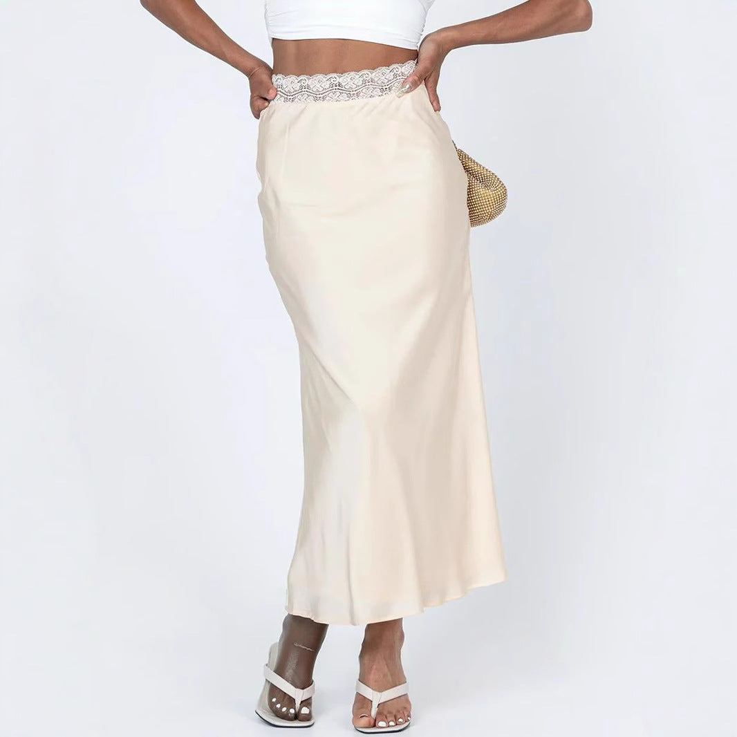Women's Lace Waist Satin Fashionable Sexy Elastic Skirts