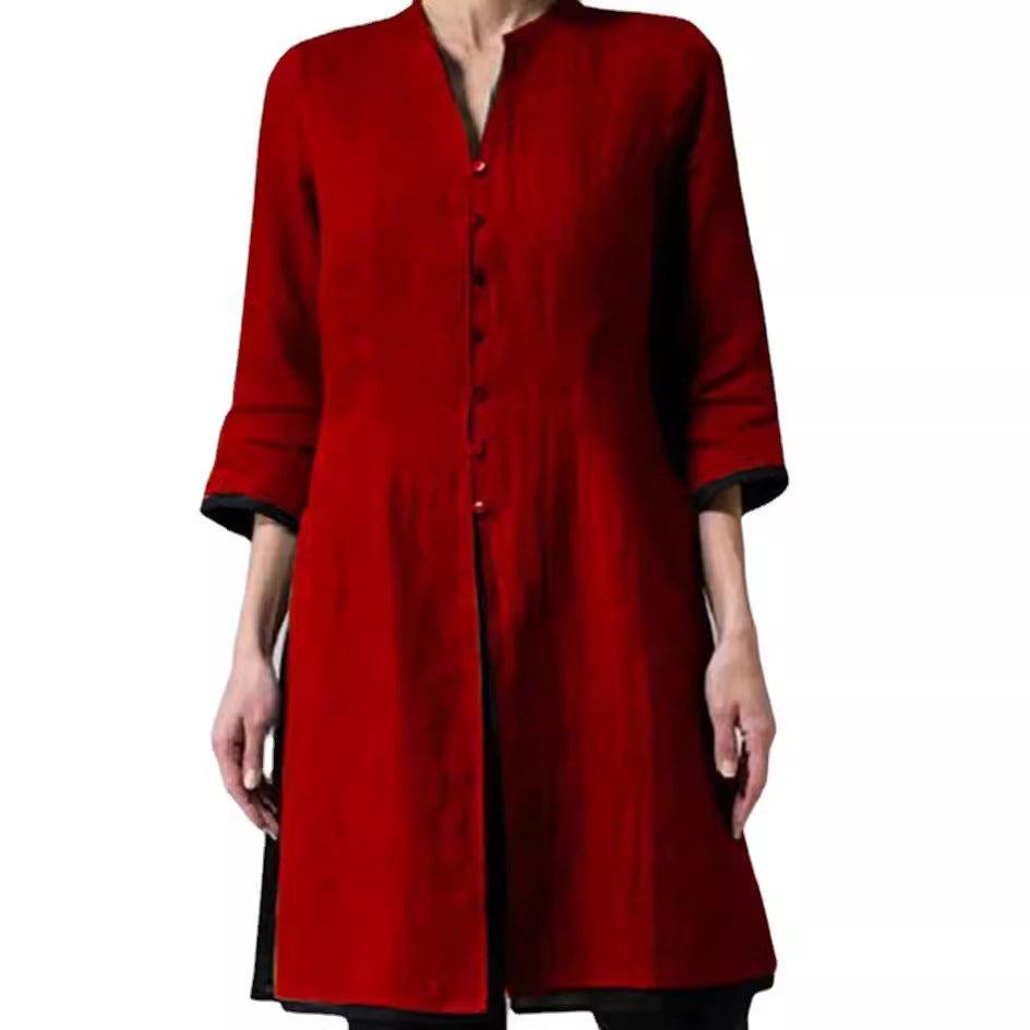 Women's Large Mid-length Loose Retro Cropped Sleeves Blouse
