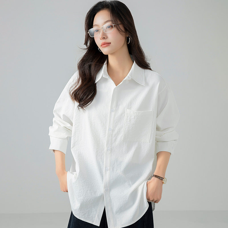 Women's Korean Style Loose Shirt Long Sleeve Pure Blouse
