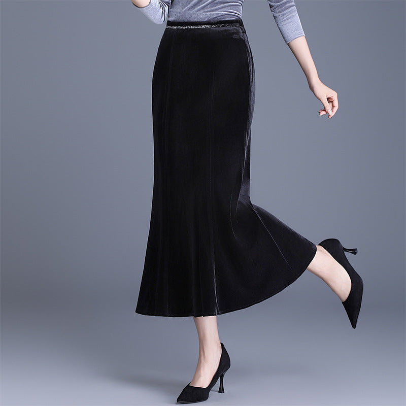 Women's Fashion Gold Veet Fishtail High Waist One-step Skirts