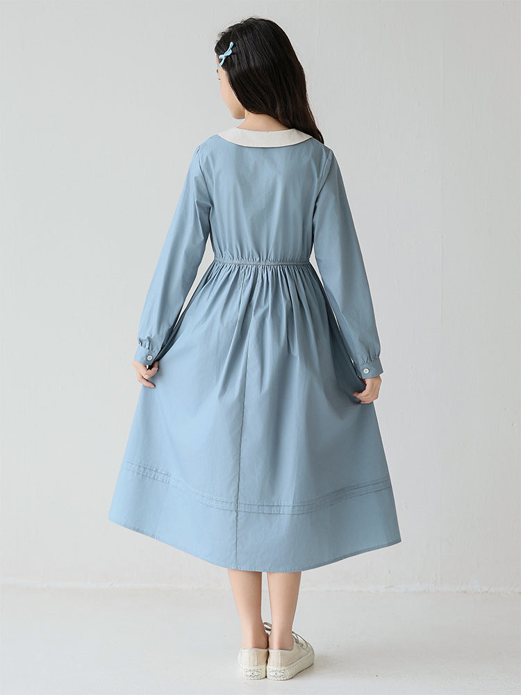 Children's Middle Big Long Sleeve Doll Collar Skirt Preppy Children's Dress