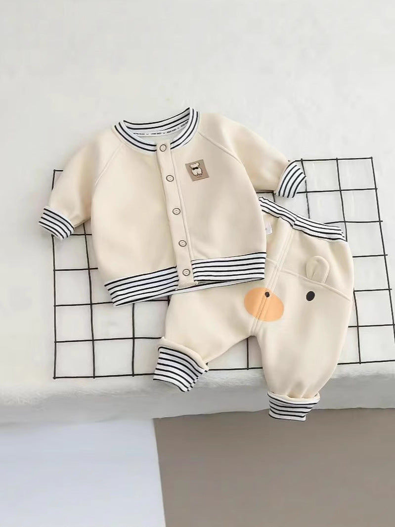 Single-layer Cartoon Striped Ollie High Waist Butt Pants Overcoat Children's Suit