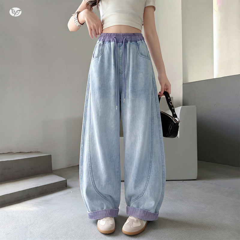 Children's Summer Thin Jeans Middle Big Waist Contrast Color Matchet Children's Pants
