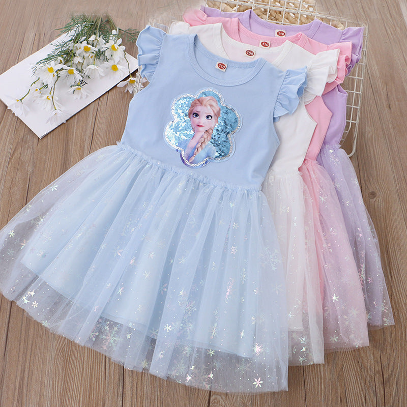 Children's Summer Clothing Western Style Flounced Sleeve Sequined Princess Children's Dress