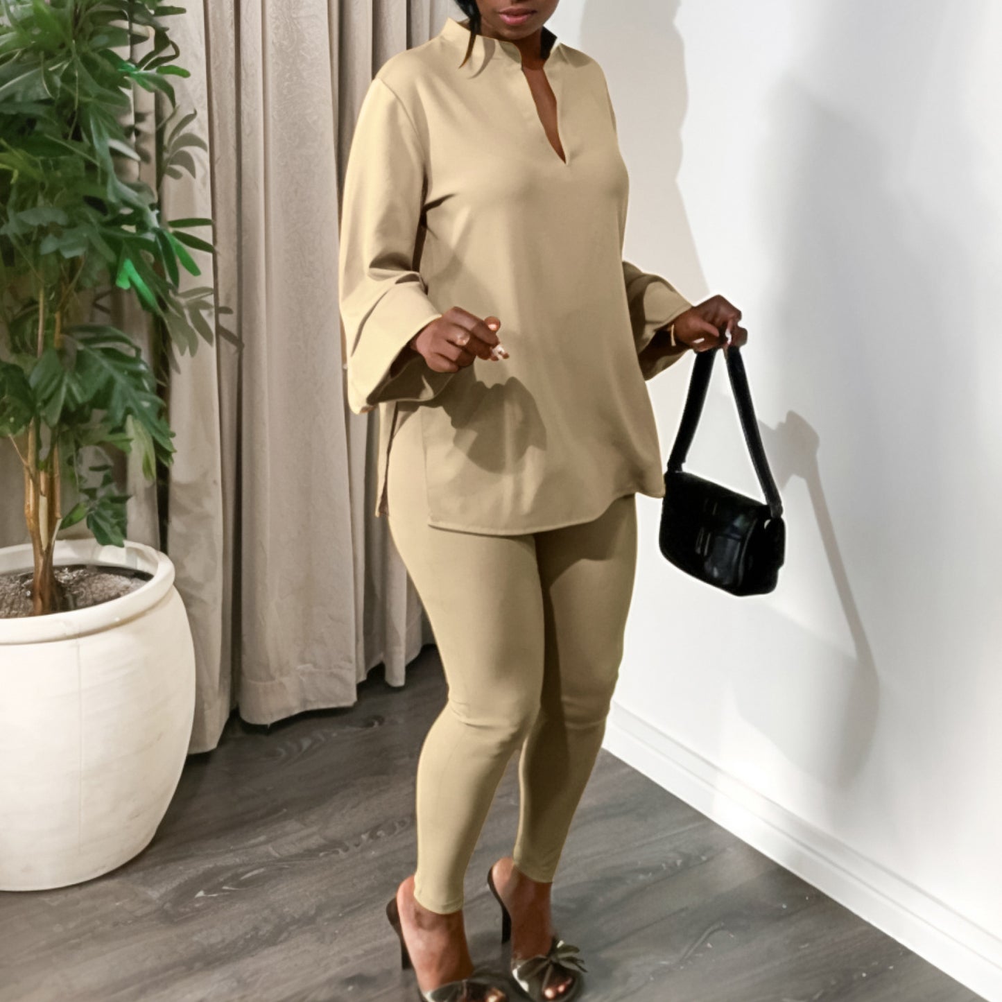 Women's Style Solid Color Long Sleeve African Fashion Casual Suit