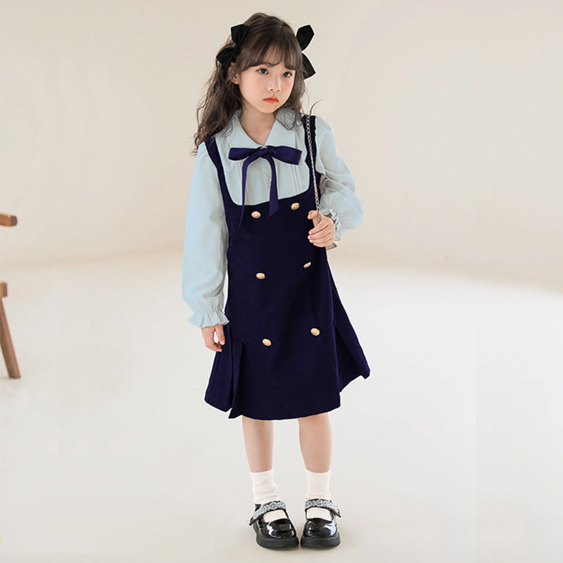 Western Style Fashion Preppy Princess Middle Big Two-piece Children's Dress