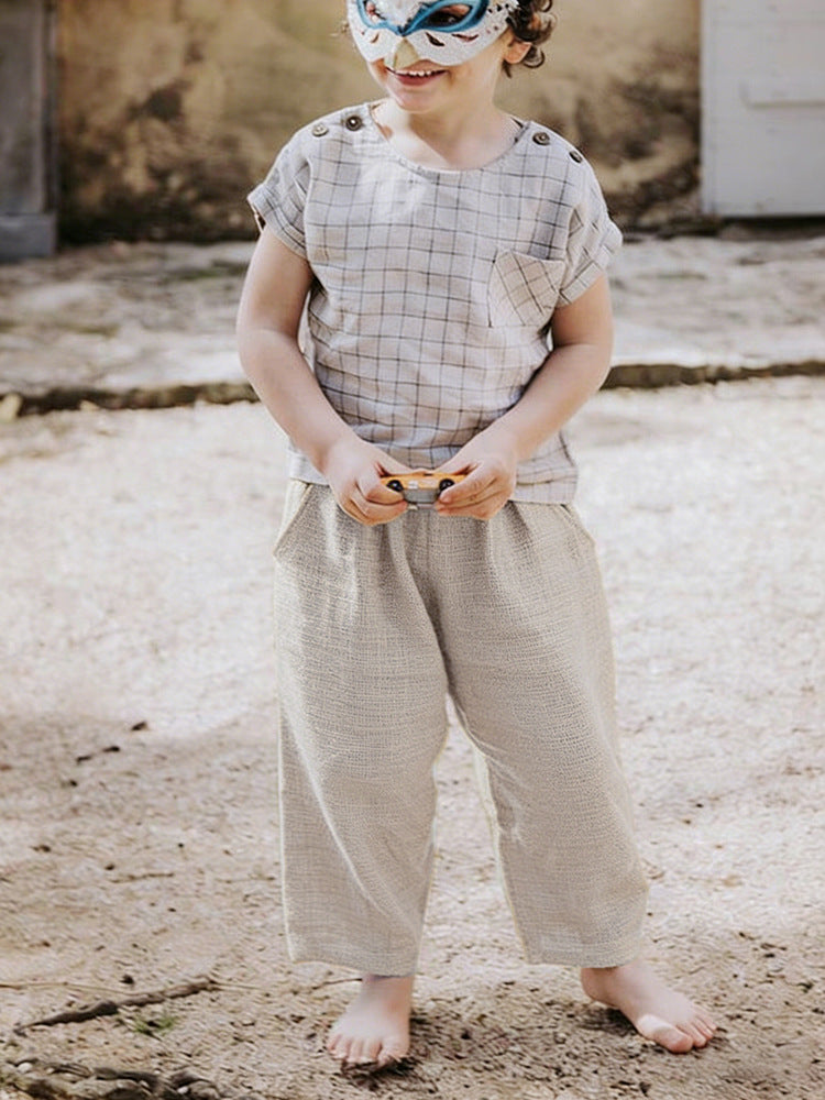 Children's Mori Style Linen Baggy Summer Elastic Waist Children's Pants