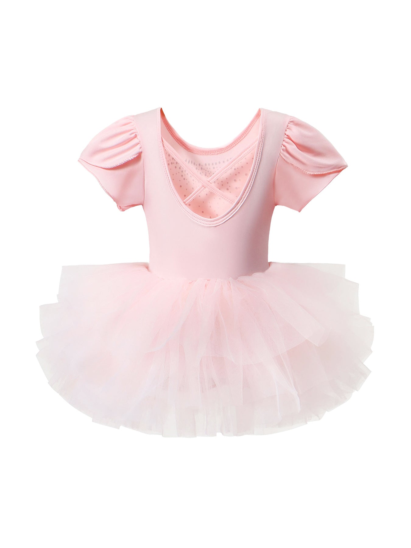 Children's Dance Fungus Short Sleeve Hot Drilling Back Cross Tulle Skirt Children's Dress