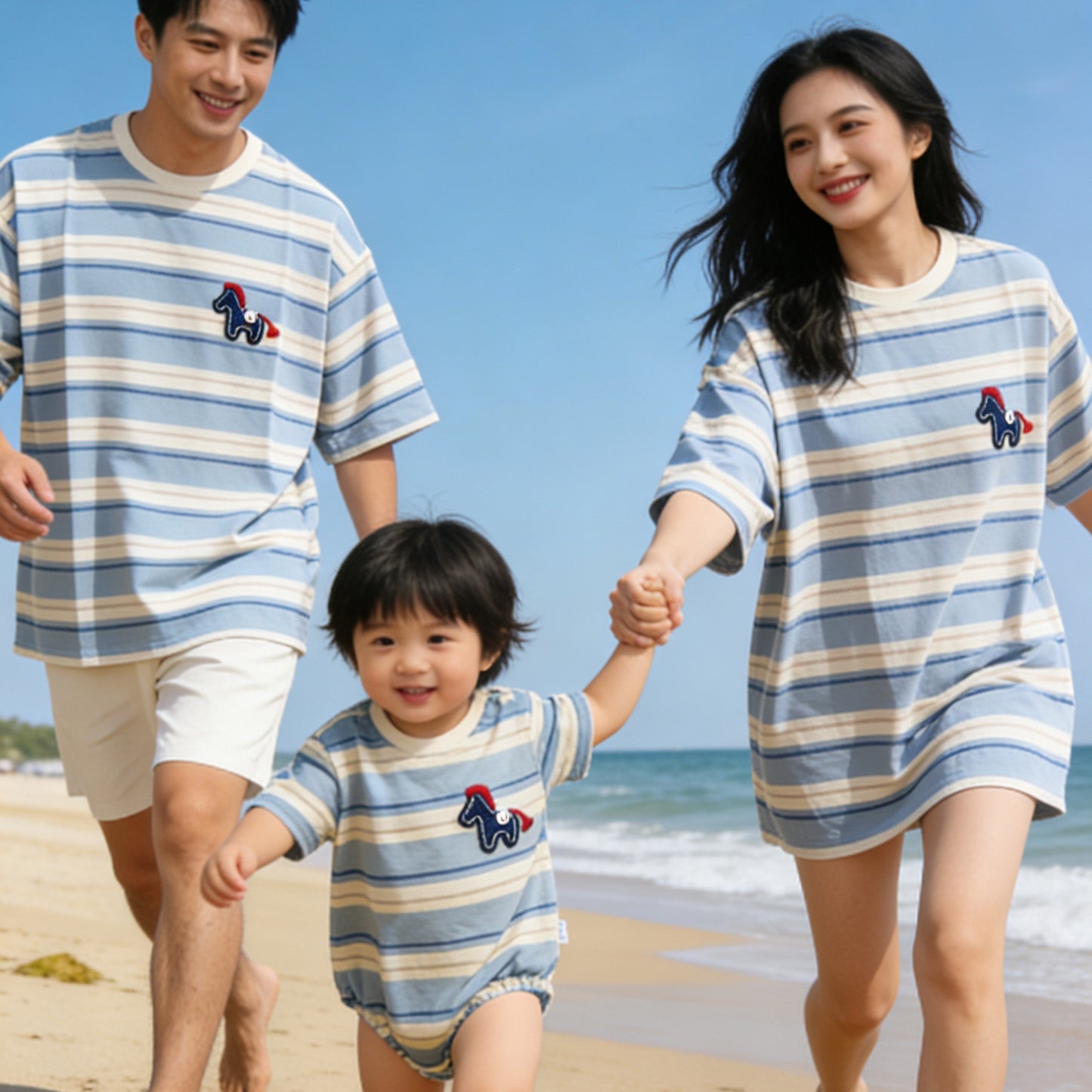 Style Fashionable Simple Contrast Color Casual Striped T-shirt Loose Slimming Parent-child Outfit