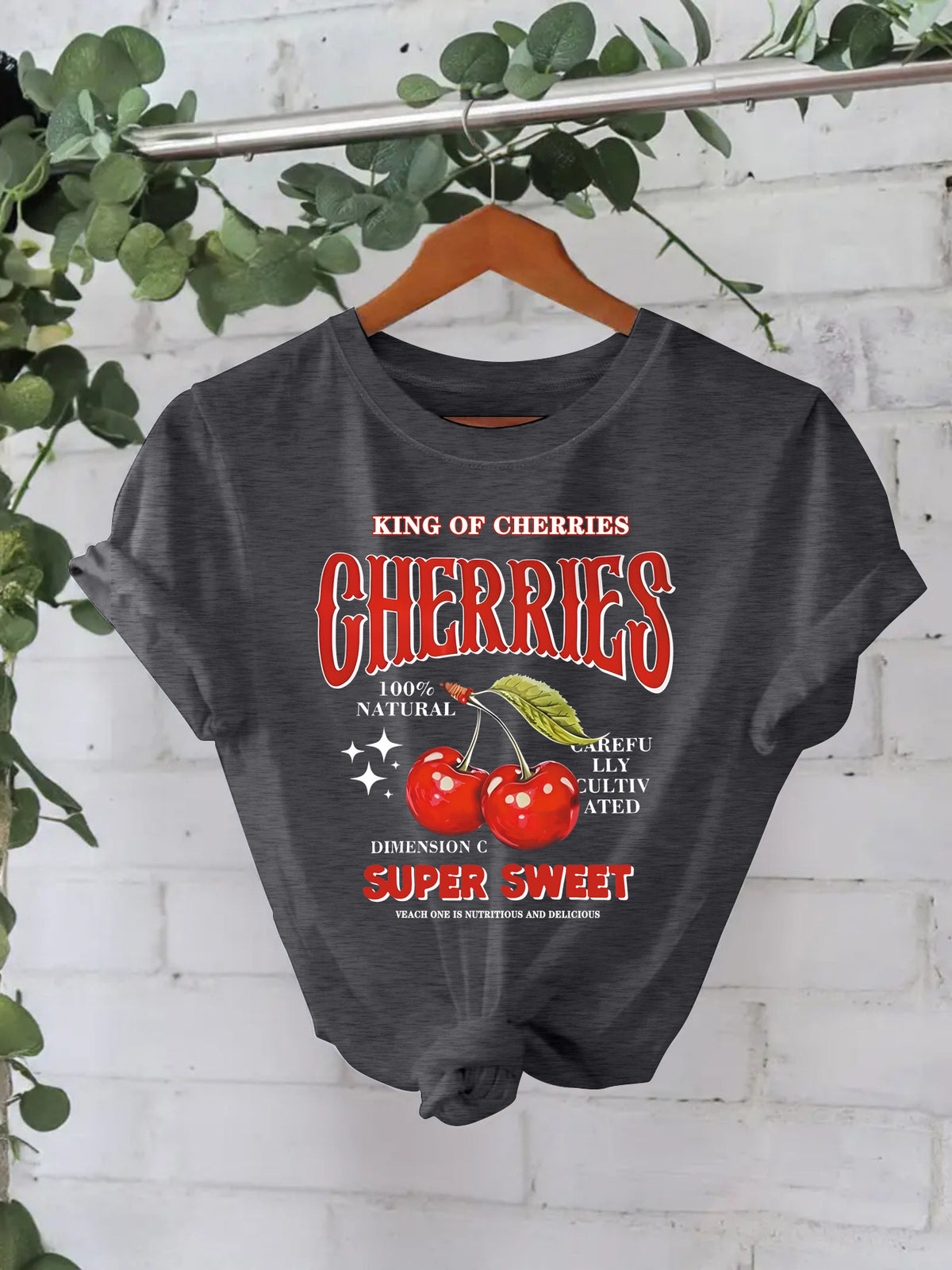Cherry Fruit Printed Sleeve Loose Fashion Women's T-shirt
