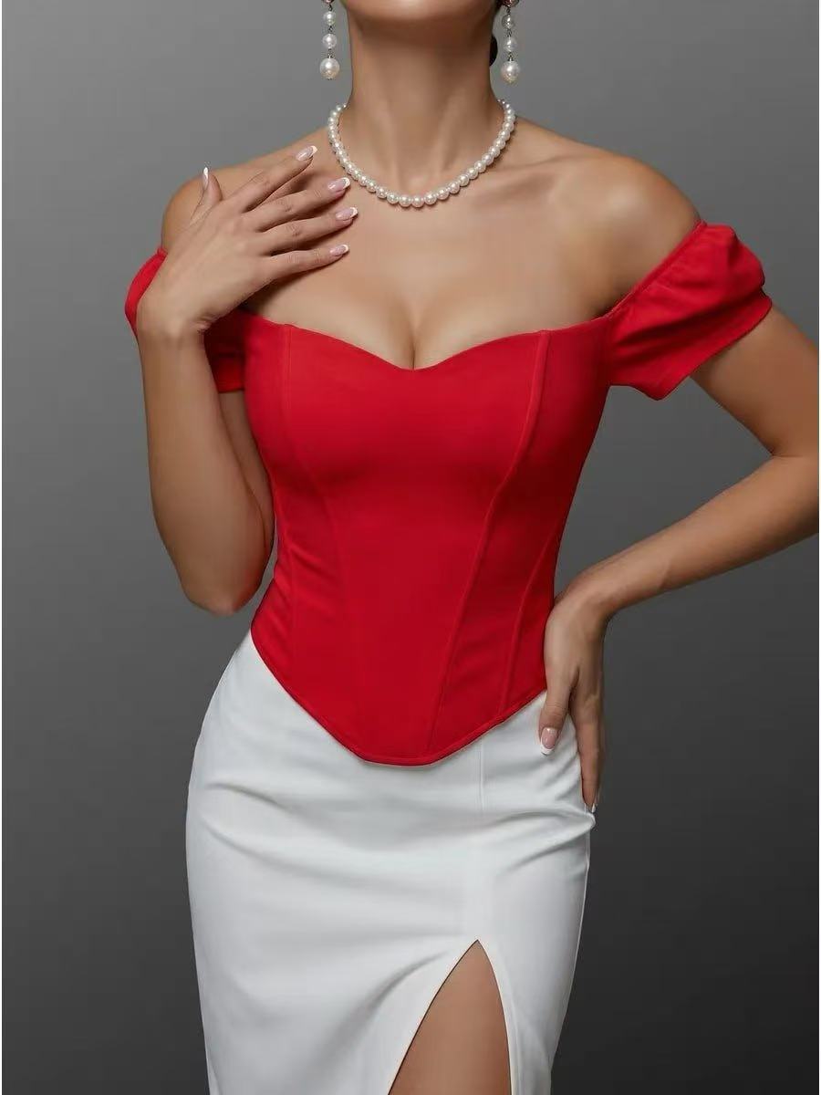Women's Sleeve Fishbone Corset Chest Pad Bandeau Slim Fit Slimming Inner Blouses