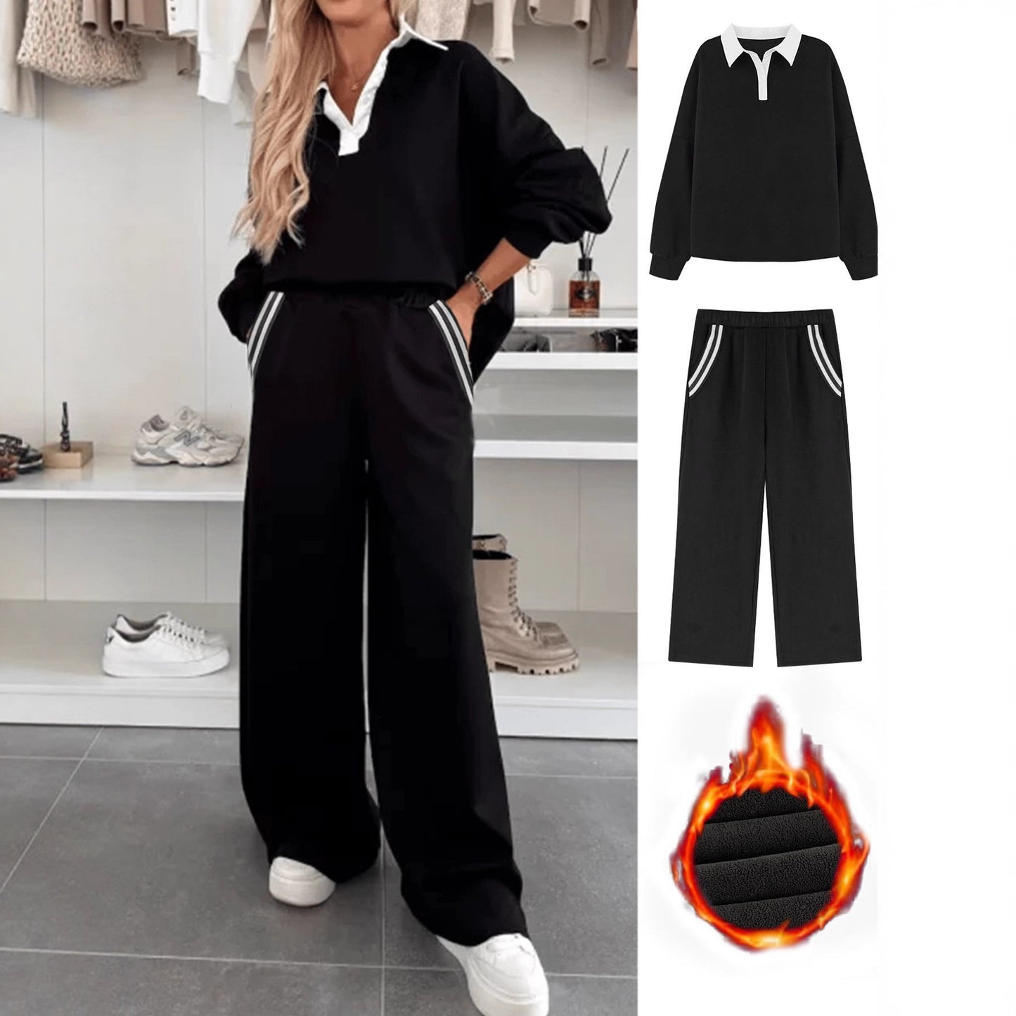 Straight Loose Fashionable Striped Composite Veet Fashion Casual Suit