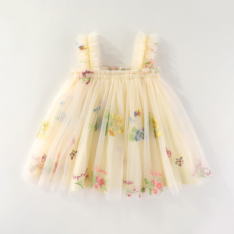 Children's Embroidery Tulle Skirt Suspender Flower Butterfly Children's Dress
