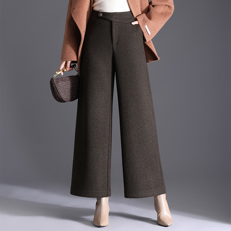 Women's Woolen High Waist Loose Temperament Trousers Casual Pants