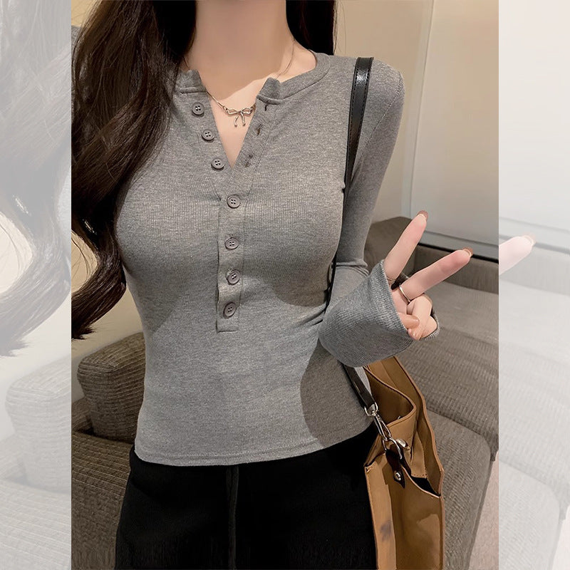 Women's Threaded Long Sleeve Spring Pure Desire Slim Bottoming Shirt Women's T-shirt