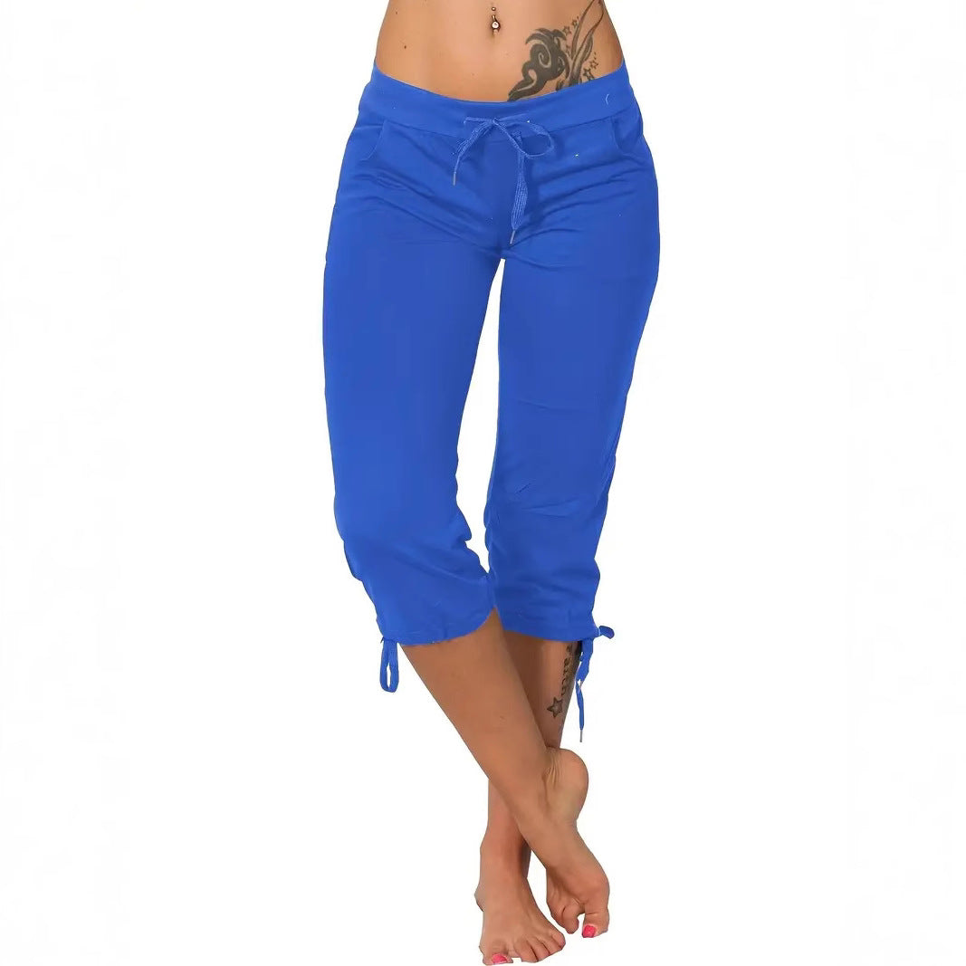 Women's Summer Tied Bow Solid Color Graceful Casual Pants