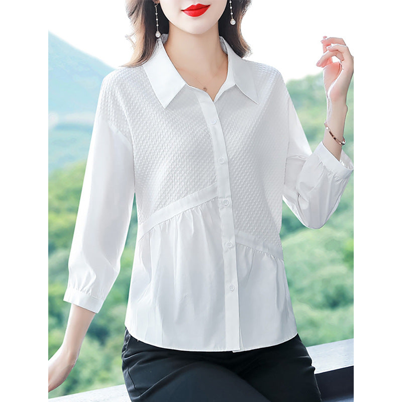 Women's Fashion Simple White Shirt Long Sleeve Korean Style Niche Design Blouse
