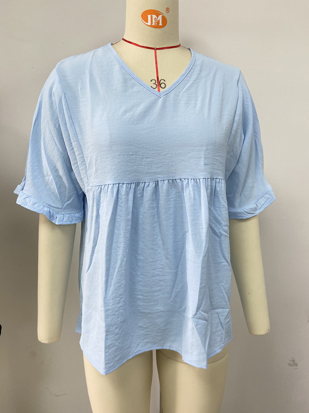 Women's Summer Solid Color Loose Pleated Stitching Half Lace Shirt, Chiffon Shirt