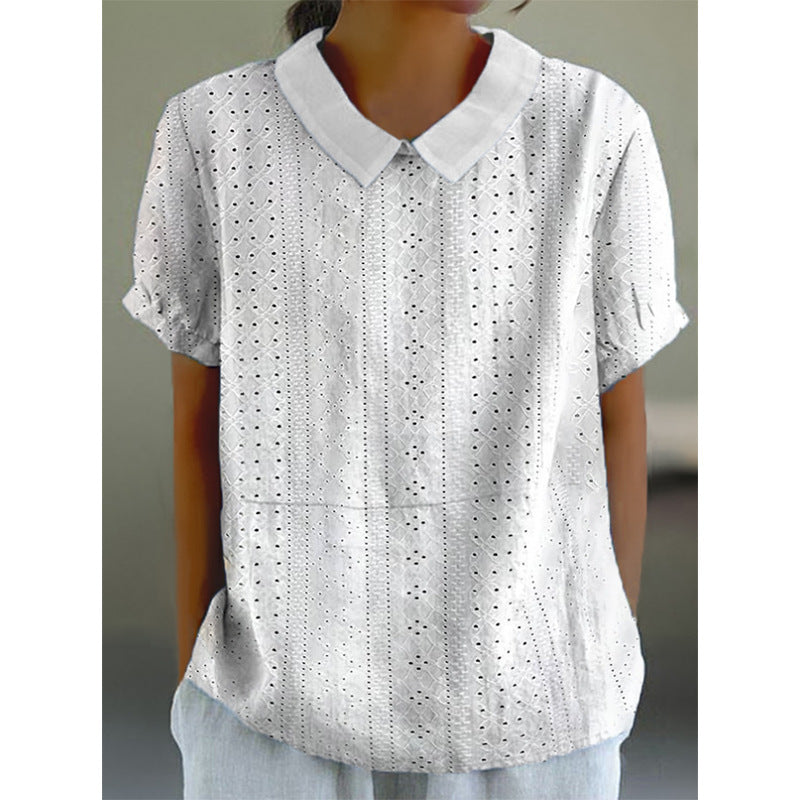 Women's Spring Fashion Casual Solid Color Cotton Blouse