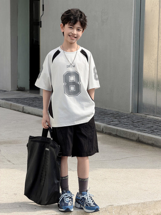 Children's Short Sleeve Top Summer Medium Large Western Style Color Matching Children's T-shirt