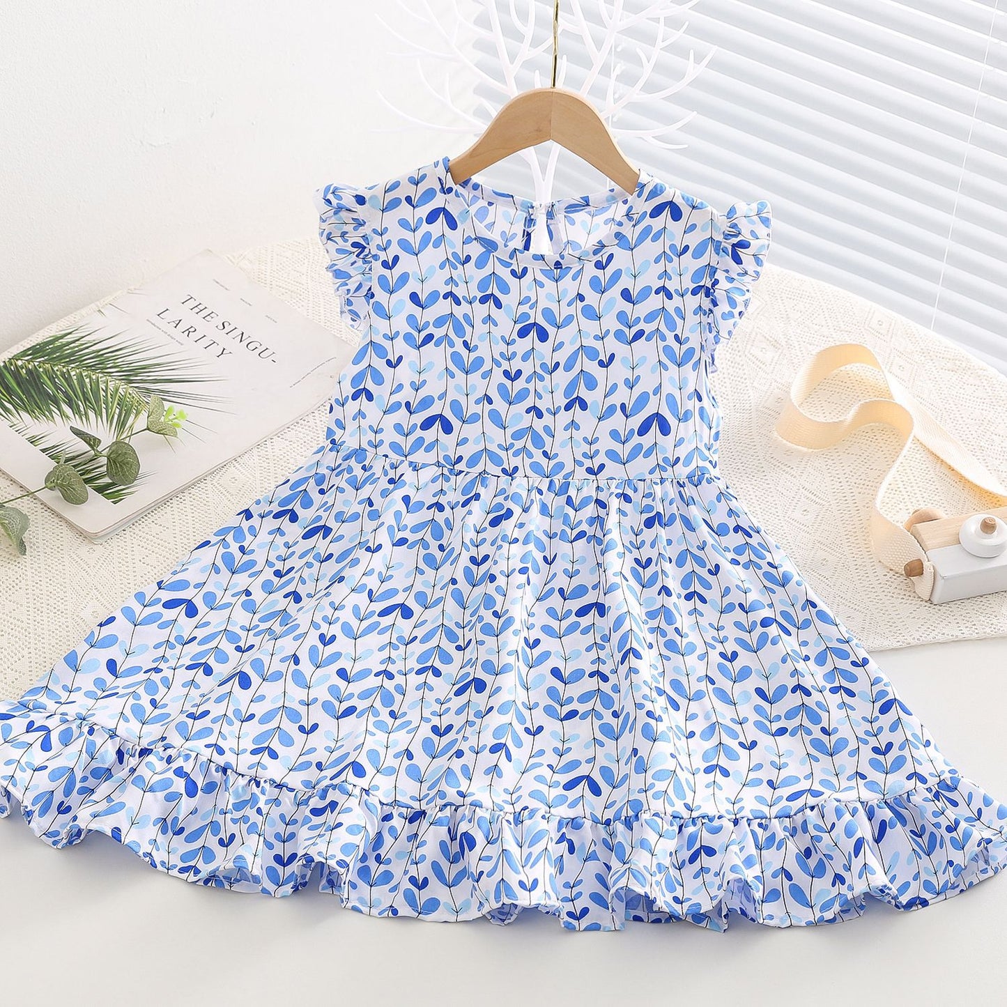 Sweet Little Flounced Sleeve Cotton Silk Summer Thin Cool Rayon Children's Dress