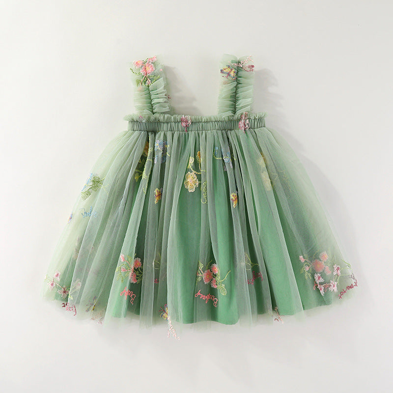 Children's Embroidery Tulle Skirt Suspender Flower Butterfly Children's Dress