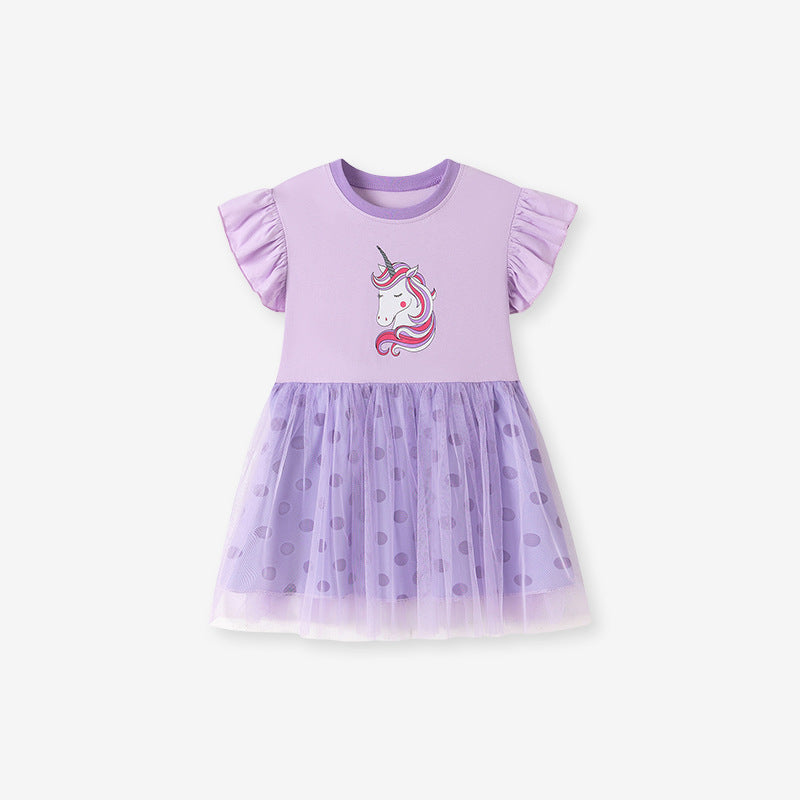 Summer Short-sleeved Cute Cartoon Mesh Shirt Children's Dress