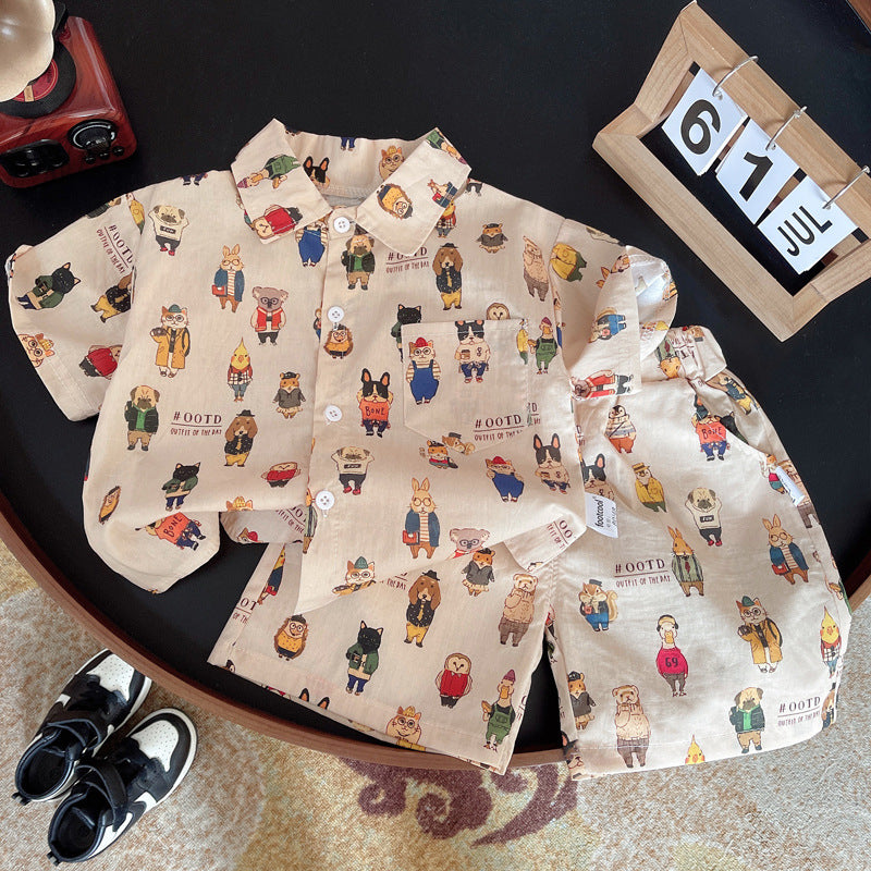 Children's Summer Cartoon Short-sleeved Shirt Toddler Thin Wear Children's Suit