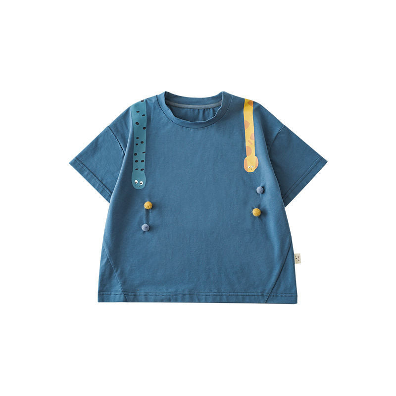 Children's Greedy Snake Printed Short-sleeved T-shirt Fur Ball Children's Suit