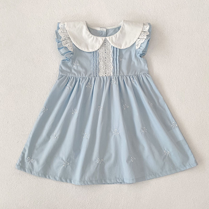 Bow Lace Flounced Sleeve Princess Romper Sisters Children's Dress