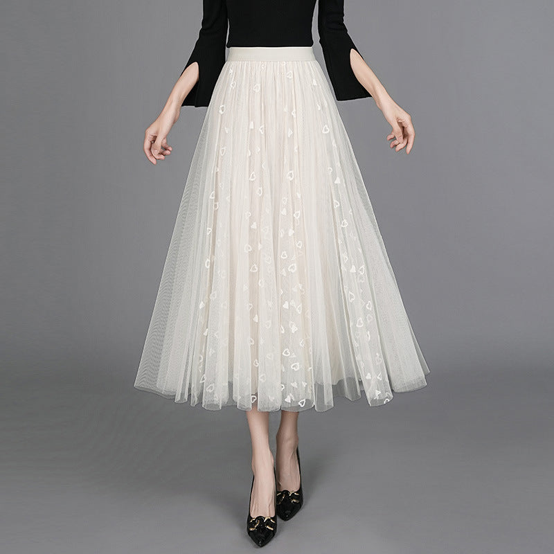 High Waist Slimming Mid-length Drape A- Line Big Hem Skirt