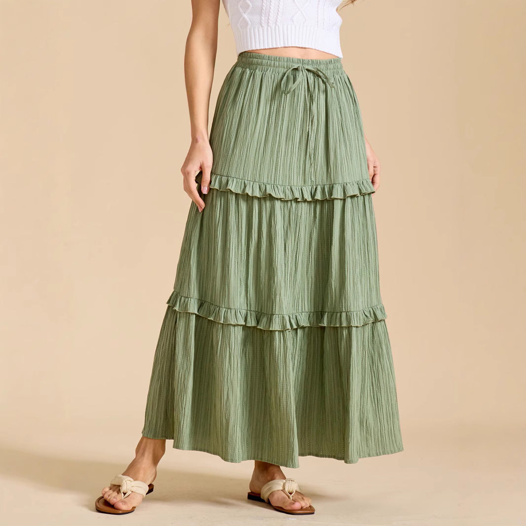 Drawstring Lace High Waist Elastic A- Skirt