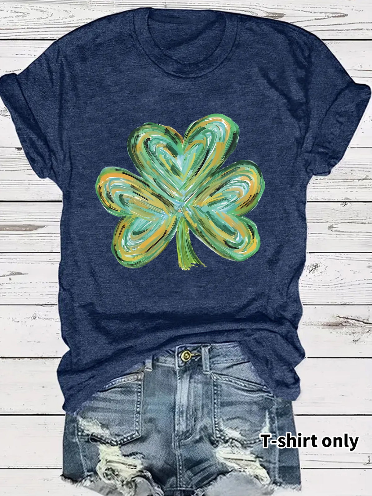 Women's Summer Green Clover Print Round Neck Clothing
