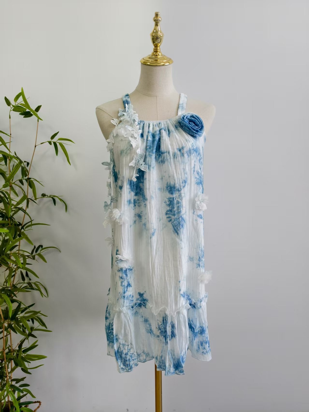 Children's Yunnan Dali Clothing Blue White Suspender Children's Dress