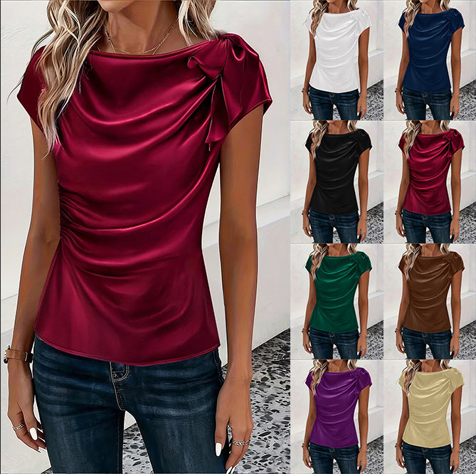Women's Solid Color Satin Artificial Silk Pullover Tops