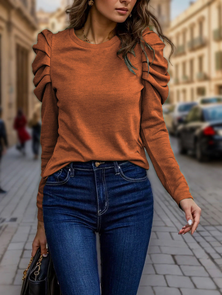 Women's Sleeve High Elastic Cashmere Round Neck Slim Women's T-shirt