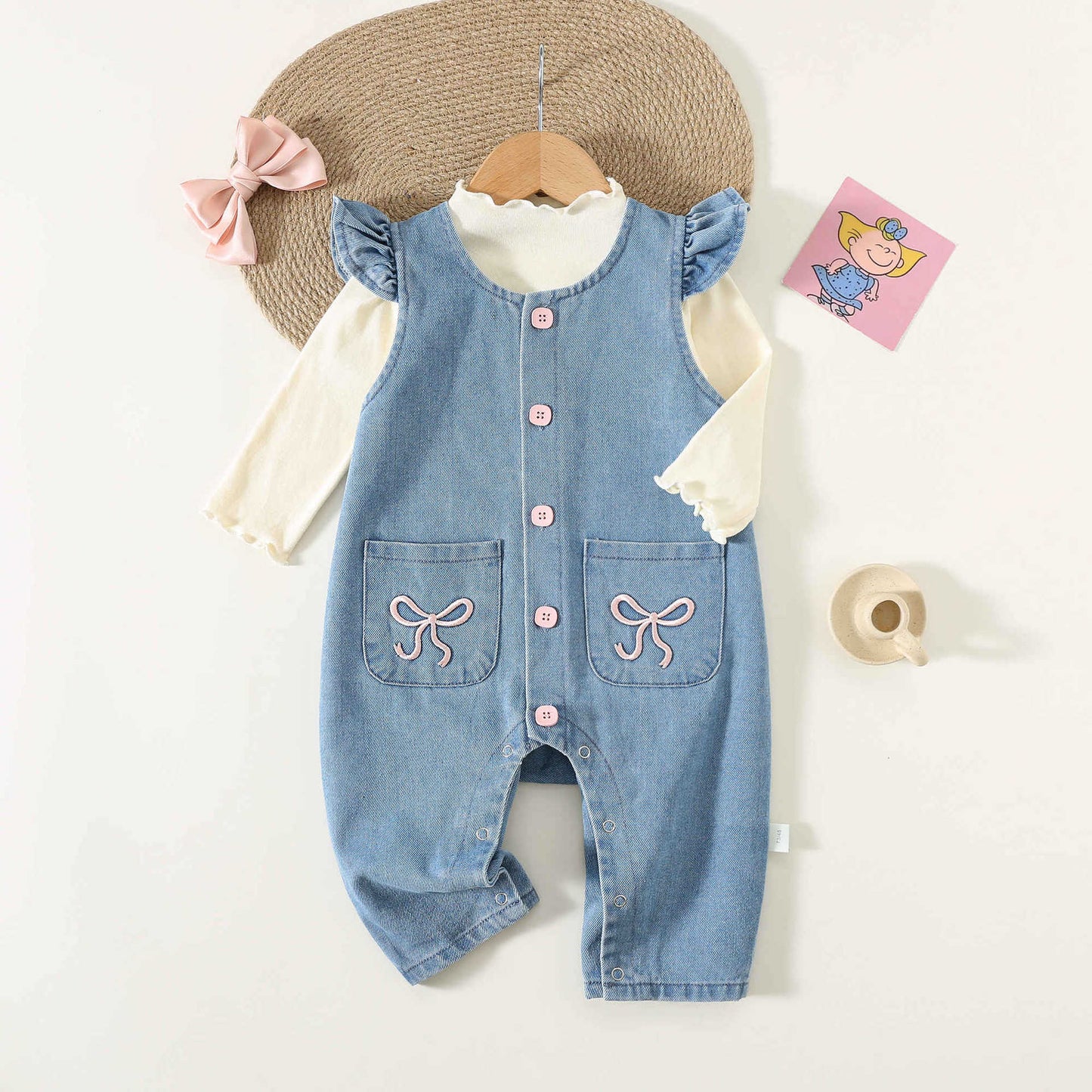 Autumn Denim Suspender Pants One-piece Born Fashionable Princess Jumpsuit Children's Suit