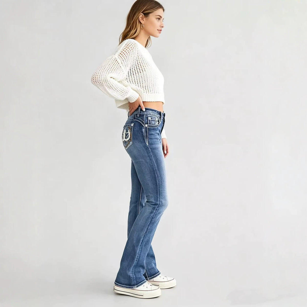 Women's Fashion Slim Fit Embroidered Denim Trousers Women's Jeans