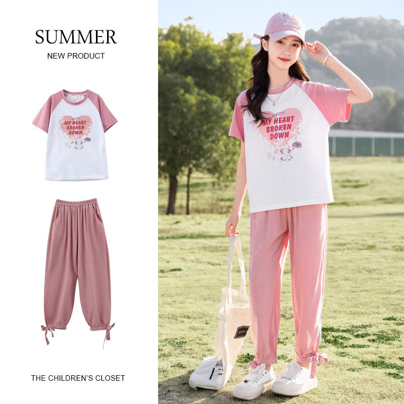 Children's Medium Large Casual Knitted Short Sleeve Trousers Children's Suit