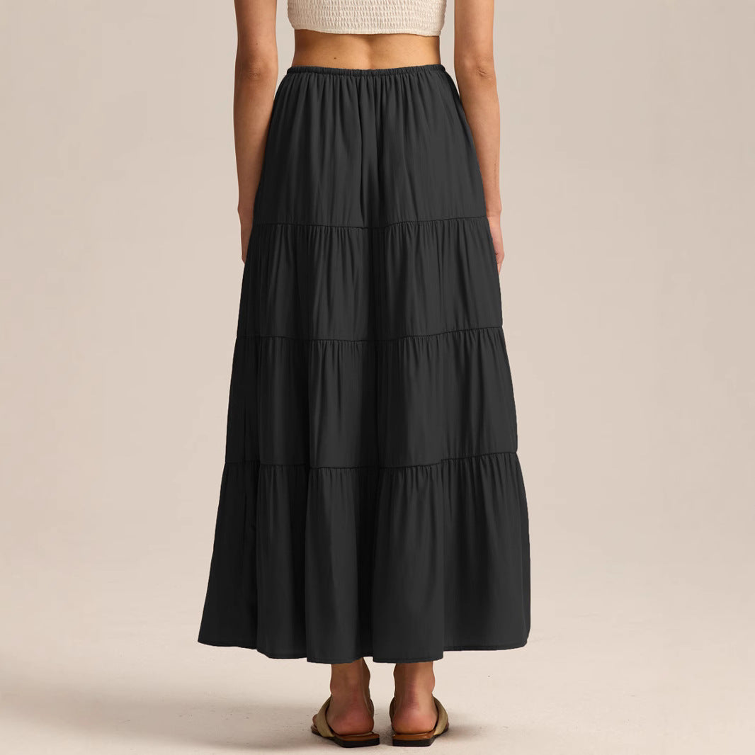 Women's Cotton High Waist Elastic Large Swing Loose Patchwork Long Skirts