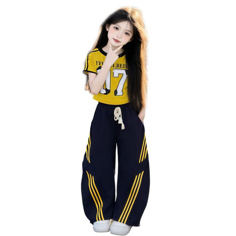 Children's Short-sleeved Summer Fashion Casual Cropped T-shirt Trousers Two-piece Children's Suit