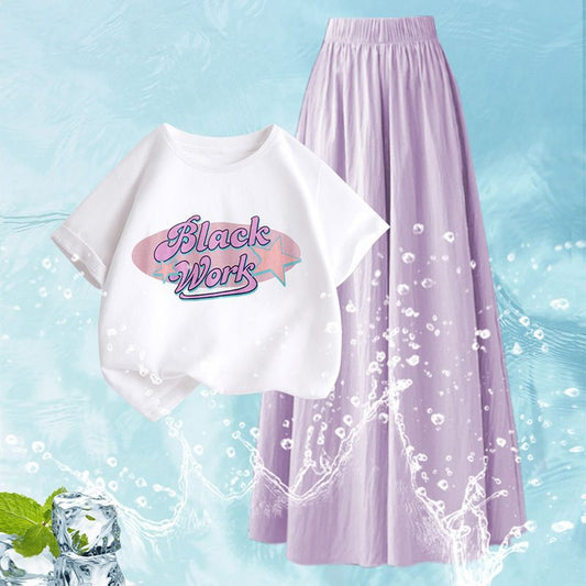 Summer Thin Wear Western Style Fashion Short Sleeve Loose Culotte Children's Suit